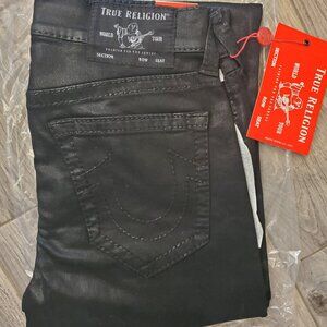 NWT True Religion Ricky Black Coated Jeans 32x34